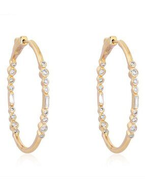 34.5mm Gold 14K (or 18k upon request) Yellow Gold Diamond Hoop Earrings